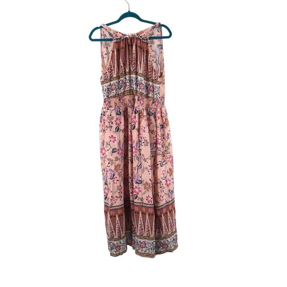 BLOOMCHIC 14-16 Plus 1X Pink Halter Floral Boho Sleeveless Midi Dress NWT 0B7 - Picture 1 of 5